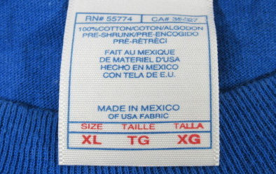 アメリカ製生地/メキシコ縫製タグ