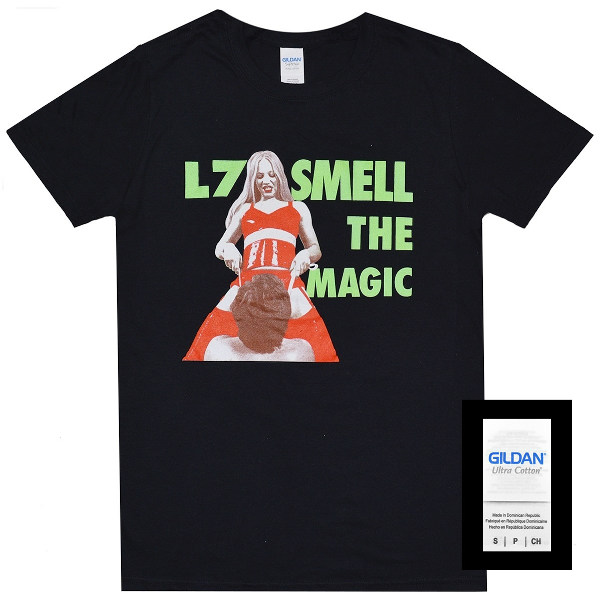 L7 レプリカTシャツSMELL THE MAGIC GILDANタグ